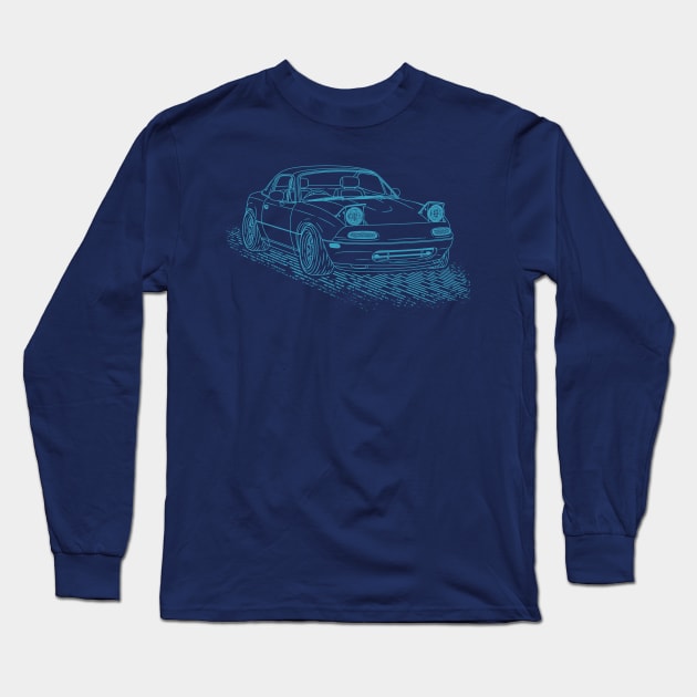 Mazda MX5 Miata Lineart Blueprint Long Sleeve T-Shirt by Guyvit